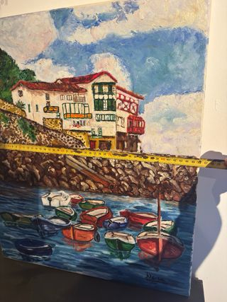 Pintura Lienzo Puerto con Barcas