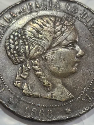 Isabel II 5 cts escudo 1868