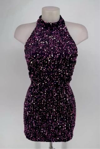 Vestido corto lentejuelas morado/negro