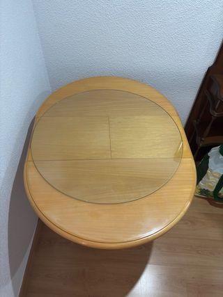 Mesa redonda extensible madera y cristal