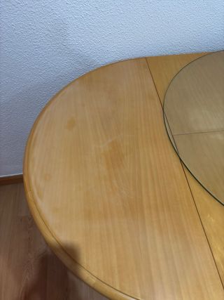 Mesa redonda extensible madera y cristal