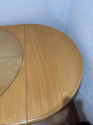 Mesa redonda extensible madera y cristal