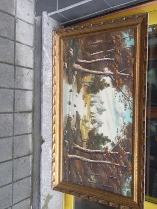 Cuadro paisaje río y montañas