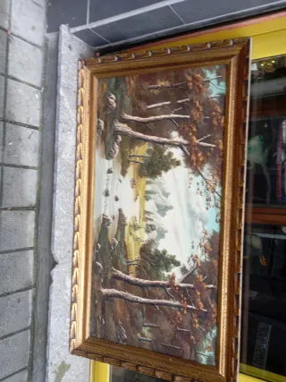 Cuadro paisaje río y montañas