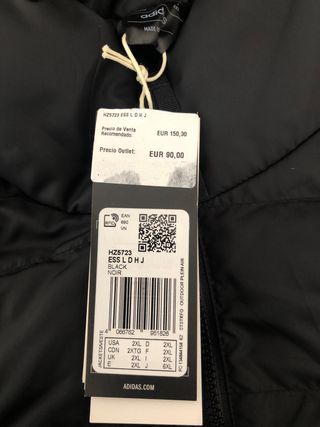 Chaqueta pluma Adidas negra hombre xxl