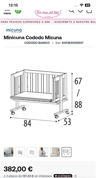 Minicuna Colecho Bebé Blanca SEMINUEVA
