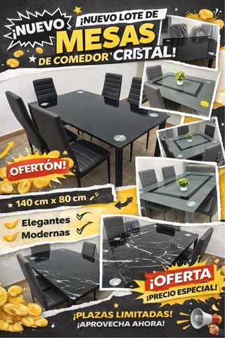 Mesa de comedor de cristal negra