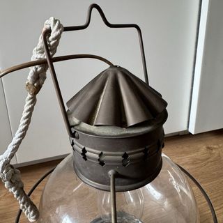 Farol quinqué antiguo cristal y metal