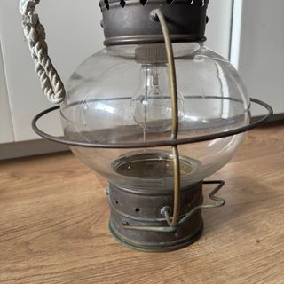 Farol quinqué antiguo cristal y metal