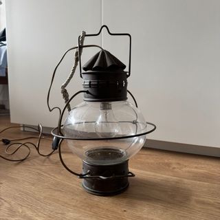 Farol quinqué antiguo cristal y metal