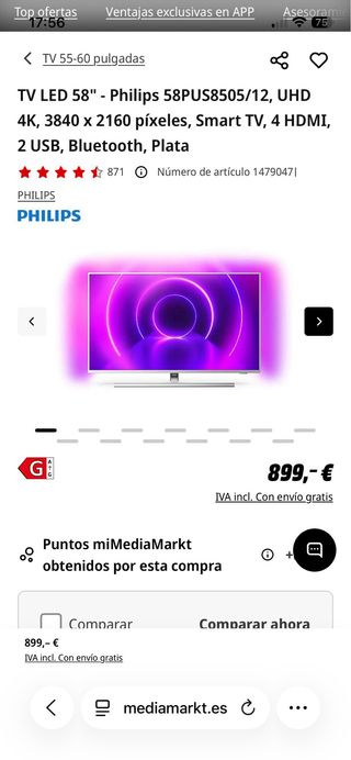 Smart TV Philips 58 Philips 58PUS8505/12, UHD 4K