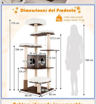 Rascador Gatos Madera Sisal 179cm