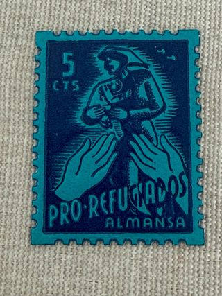 Sello Pro Refugiados Almansa 5 cts guerra civil