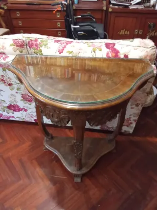 Mesa auxiliar madera y cristal