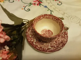 Taza y plato Cartuja de Sevilla antiguo Numerado