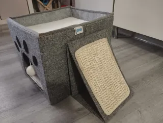 Casita Cama Rascador Gato Gris