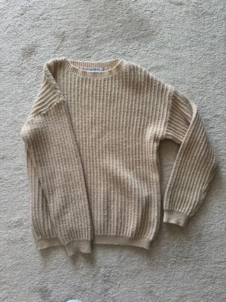 Camisola de malha bege canelada tamanho L/XL