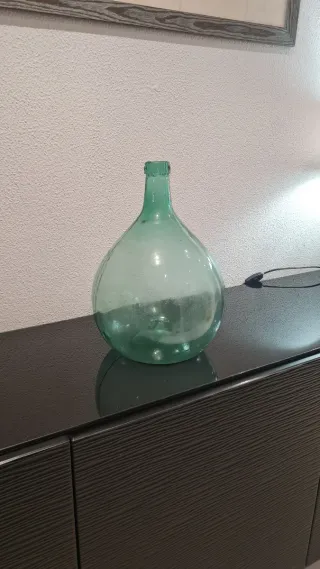 Damajuana vidrio verde soplado vintage
