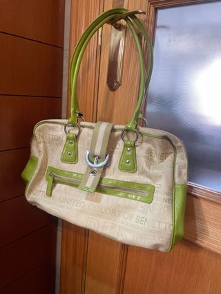 Bolso Benetton Beige y Verde Pistacho