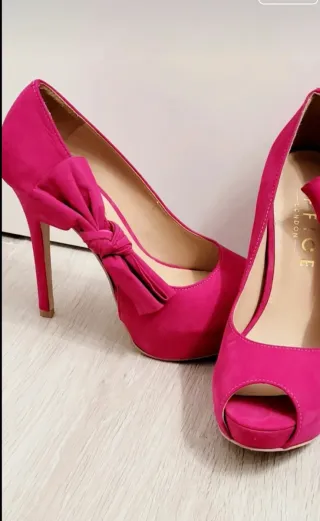 Zapatos Ante Rosa Tacón Nuevos 38