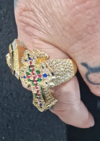 Anillo Oro 18kt Cruz Multicolor