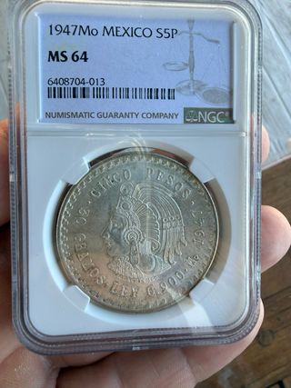 Moneda 5 Pesos Mexicanos Plata