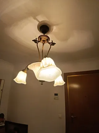 Lámpara de bronce y cristal imitación piedra