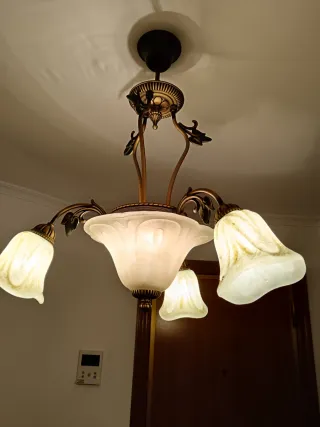 Lámpara de bronce y cristal imitación piedra