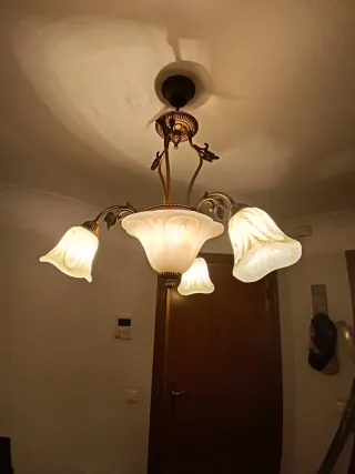 Lámpara de bronce y cristal imitación piedra