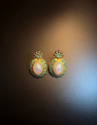Pendientes vintage ópalo caprichosos oro multicolo