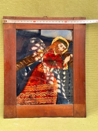 Cristo con la cruz, acuarela sobre cristal S. XIX