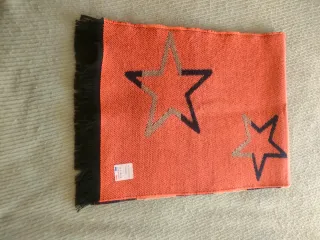 Bufanda lana rayas estrellas naranja/negro/tostado
