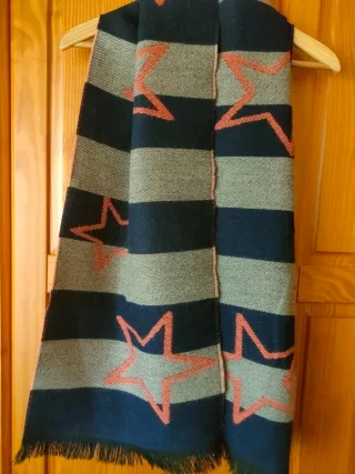 Bufanda lana rayas estrellas naranja/negro/tostado