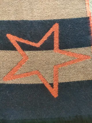 Bufanda lana rayas estrellas naranja/negro/tostado