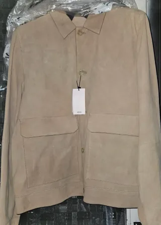 Cazadora Mango Piel Ante Bolsillos Beige