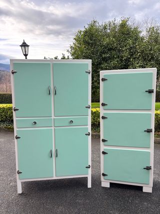 Alacenas cocina vintage teal y blanco