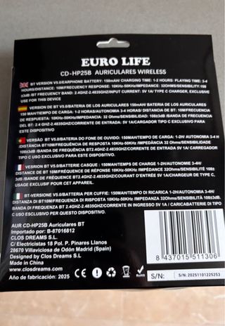 Auriculares Bluetooth 5.0 EUROLIFE Negros