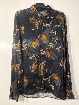 Camisa Zara Estampado Asiático Negra