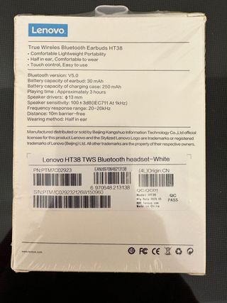 Auricolari Lenovo HT38 Bluetooth Bianchi