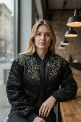 Chaqueta Bomber Vintage Terciopelo Bordada