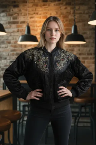 Chaqueta Bomber Vintage Terciopelo Bordada