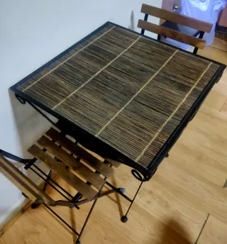 Mesa y 2 sillas forja bambú