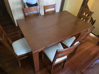 Mesa comedor madera 1.40x90 extensible y 6 sillas
