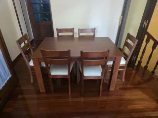 Mesa comedor madera 1.40x90 extensible y 6 sillas