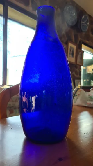 Jarrón azul vidrio grueso