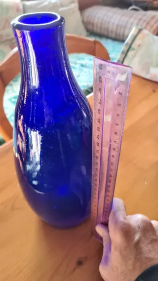 Jarrón azul vidrio grueso