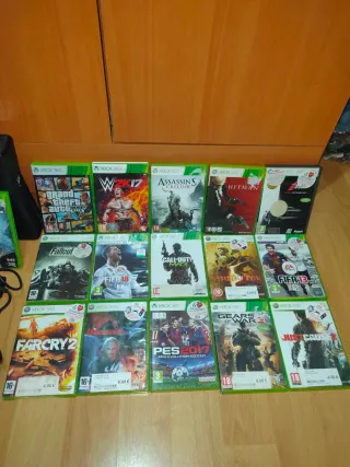 Xbox 360 Negra + Mando + 16 Juego