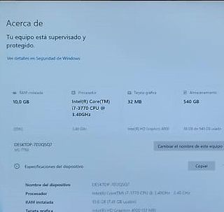 Torre PC -i7-3,40ghz-10GB RAM-580gb- W10 PRO