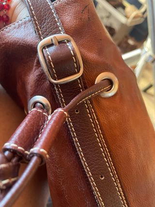 Bolso bombonera cuero genuino vintage marrón