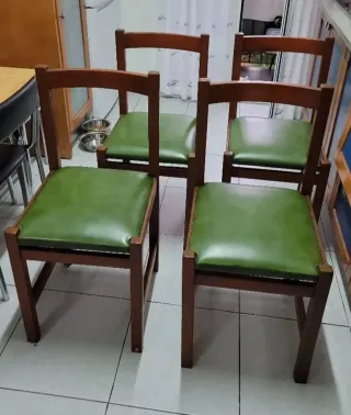 4 Sillas Madera Comedor Tapizado Verde